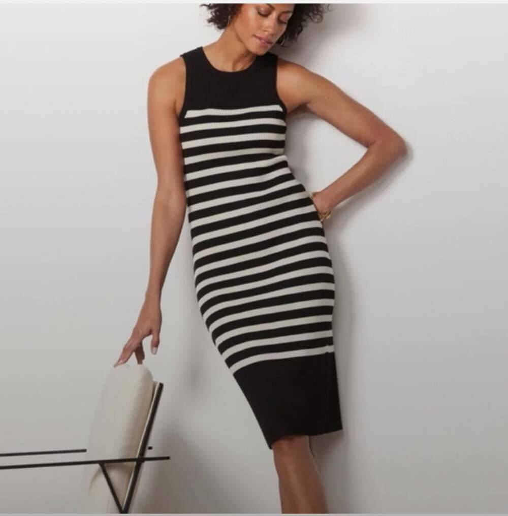 EVEREVE Black and White Striped Ribbed Bodycon Dress